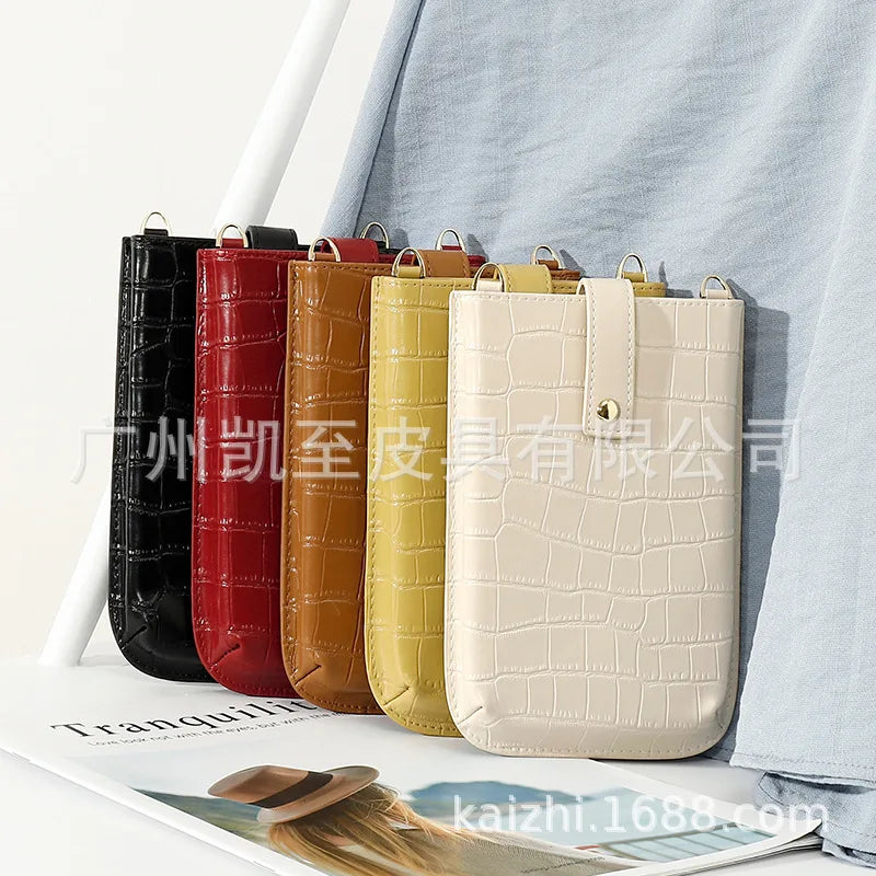 2022 Summer Fashion PU Leather Shoulder Messenger Bags Stone Pattern Simple Women Crossbody Bolsos Mini Mobile Phone Bag