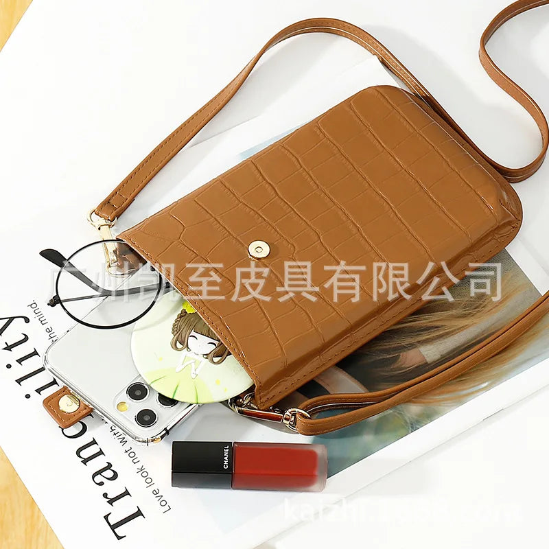 2022 Summer Fashion PU Leather Shoulder Messenger Bags Stone Pattern Simple Women Crossbody Bolsos Mini Mobile Phone Bag