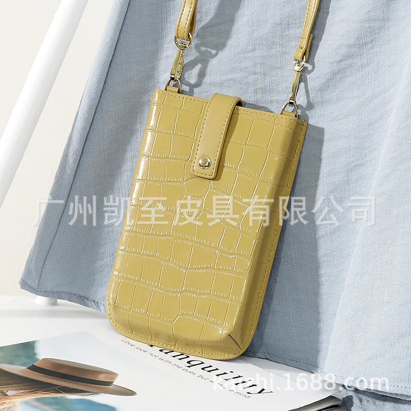 2022 Summer Fashion PU Leather Shoulder Messenger Bags Stone Pattern Simple Women Crossbody Bolsos Mini Mobile Phone Bag