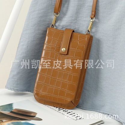 2022 Summer Fashion PU Leather Shoulder Messenger Bags Stone Pattern Simple Women Crossbody Bolsos Mini Mobile Phone Bag