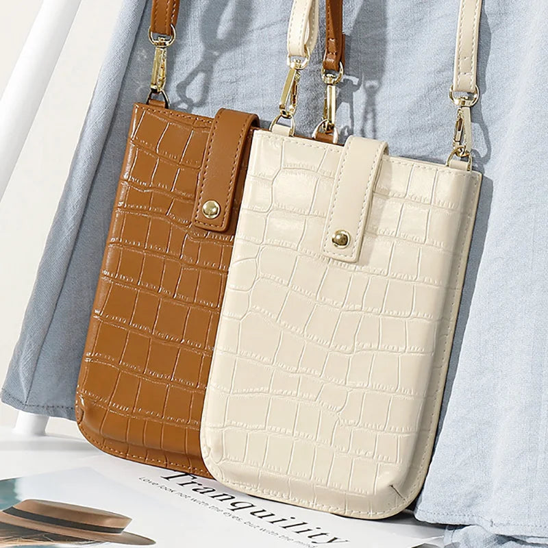 2022 Summer Fashion PU Leather Shoulder Messenger Bags Stone Pattern Simple Women Crossbody Bolsos Mini Mobile Phone Bag