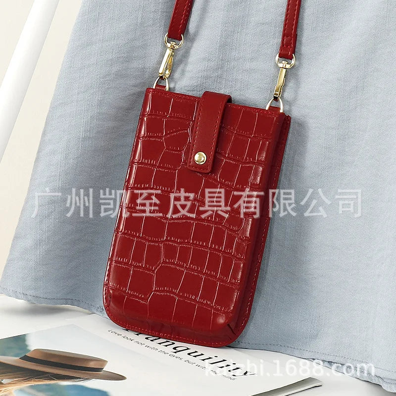 2022 Summer Fashion PU Leather Shoulder Messenger Bags Stone Pattern Simple Women Crossbody Bolsos Mini Mobile Phone Bag