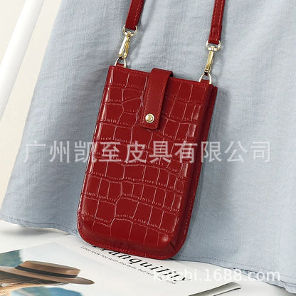 2022 Summer Fashion PU Leather Shoulder Messenger Bags Stone Pattern Simple Women Crossbody Bolsos Mini Mobile Phone Bag