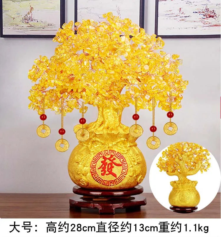 2022 home shop company Bring wealth Money Drawing GOOD LUCK Mascot gold crystal FA CAI SHU Pachira Money Tree FENG SHUI statue