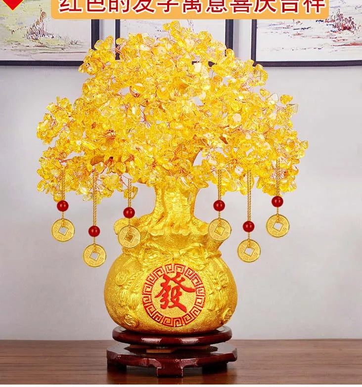 2022 home shop company Bring wealth Money Drawing GOOD LUCK Mascot gold crystal FA CAI SHU Pachira Money Tree FENG SHUI statue