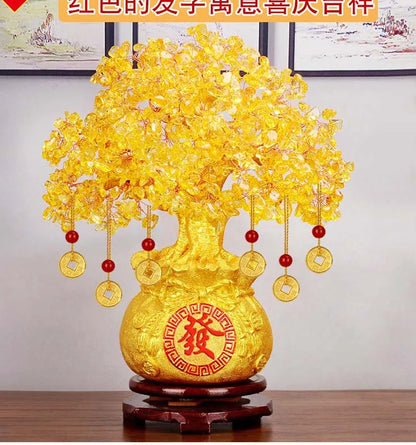 2022 home shop company Bring wealth Money Drawing GOOD LUCK Mascot gold crystal FA CAI SHU Pachira Money Tree FENG SHUI statue
