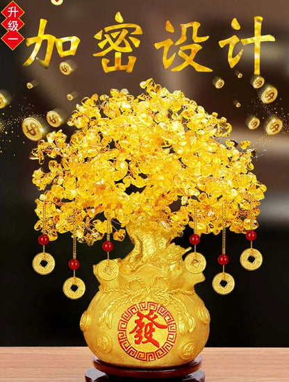 2022 home shop company Bring wealth Money Drawing GOOD LUCK Mascot gold crystal FA CAI SHU Pachira Money Tree FENG SHUI statue