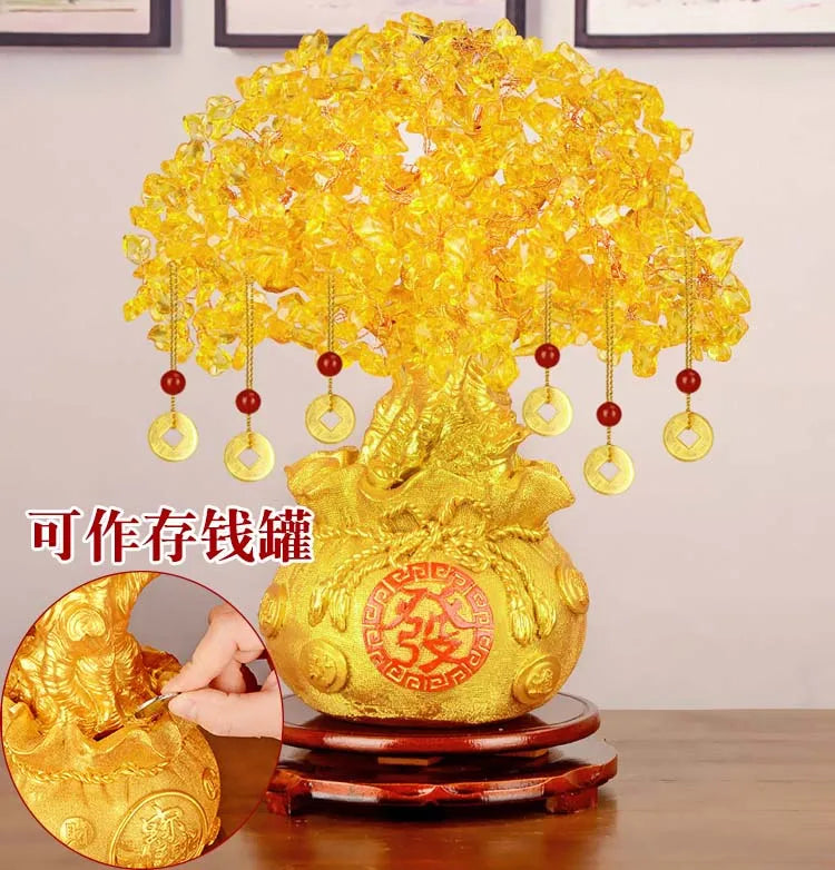 2022 home shop company Bring wealth Money Drawing GOOD LUCK Mascot gold crystal FA CAI SHU Pachira Money Tree FENG SHUI statue