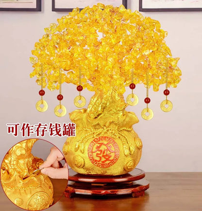 2022 home shop company Bring wealth Money Drawing GOOD LUCK Mascot gold crystal FA CAI SHU Pachira Money Tree FENG SHUI statue