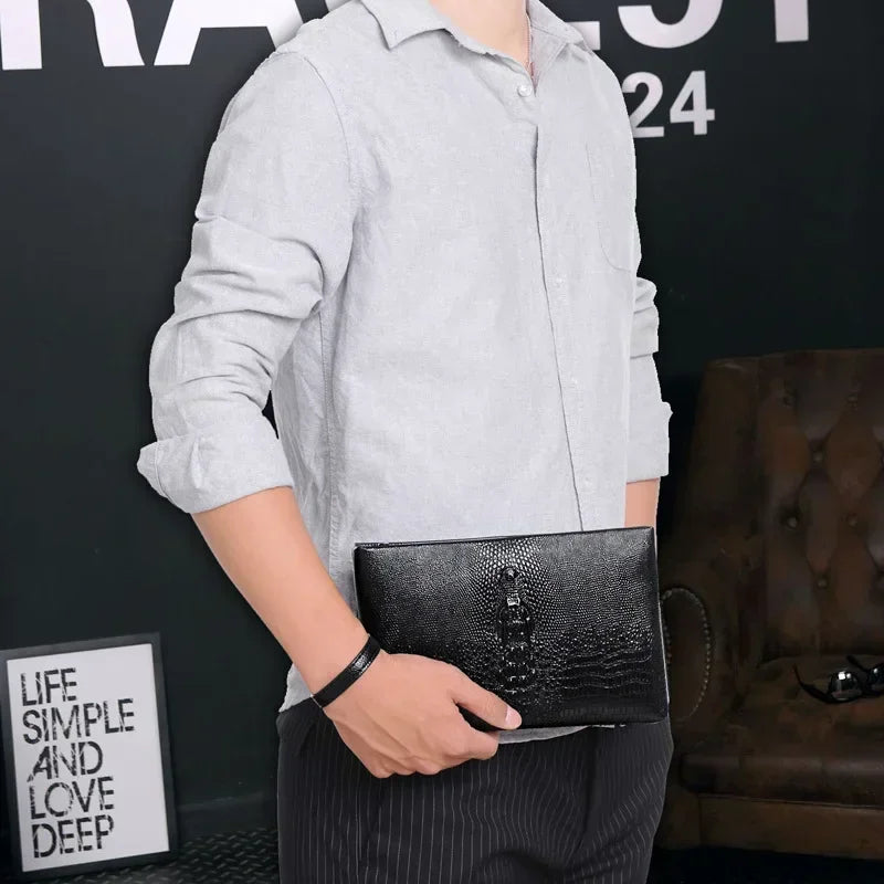 2022 new men's crocodile pattern clutch bag storage bag youth clutch large capacity wallet