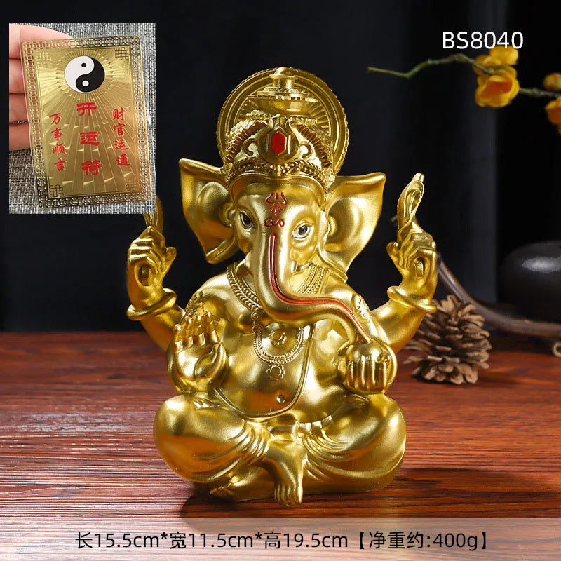 2023 Asia Thailand HOME CAR golden GANESH Elephant God of wealth Sculpture statue + GOOD LUCK crystal Mammon Bracelet Amulet