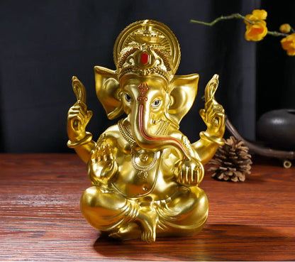 2023 Asia Thailand HOME CAR golden GANESH Elephant God of wealth Sculpture statue + GOOD LUCK crystal Mammon Bracelet Amulet