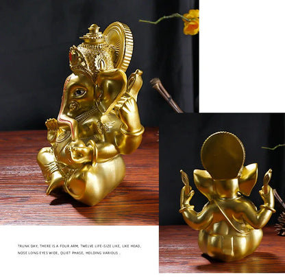 2023 Asia Thailand HOME CAR golden GANESH Elephant God of wealth Sculpture statue + GOOD LUCK crystal Mammon Bracelet Amulet