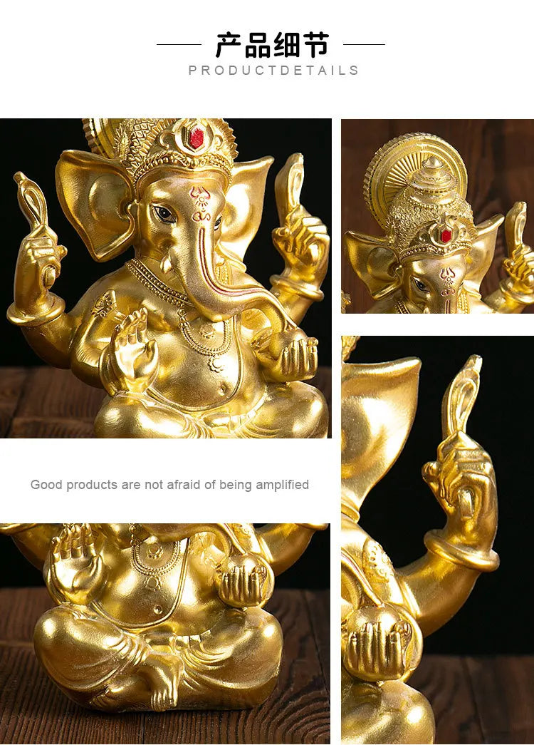 2023 Asia Thailand HOME CAR golden GANESH Elephant God of wealth Sculpture statue + GOOD LUCK crystal Mammon Bracelet Amulet