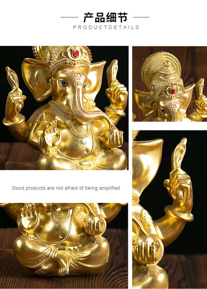 2023 Asia Thailand HOME CAR golden GANESH Elephant God of wealth Sculpture statue + GOOD LUCK crystal Mammon Bracelet Amulet