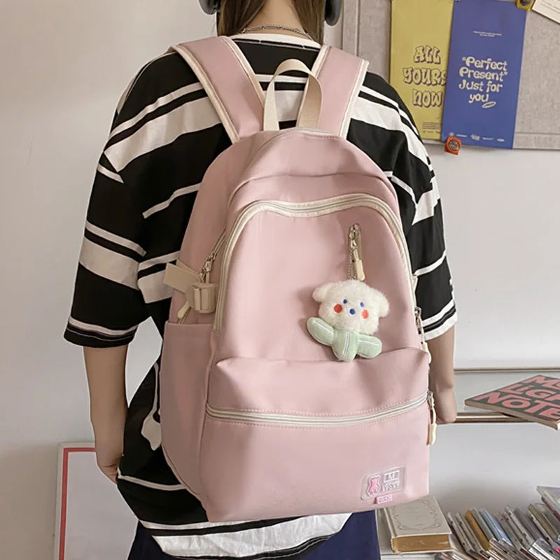 2023 Cool Girl Boy Nylon School Bag Women Solid Color Laptop College Backpack Female Leisure Travel Book Bag Ladies Men Fashion