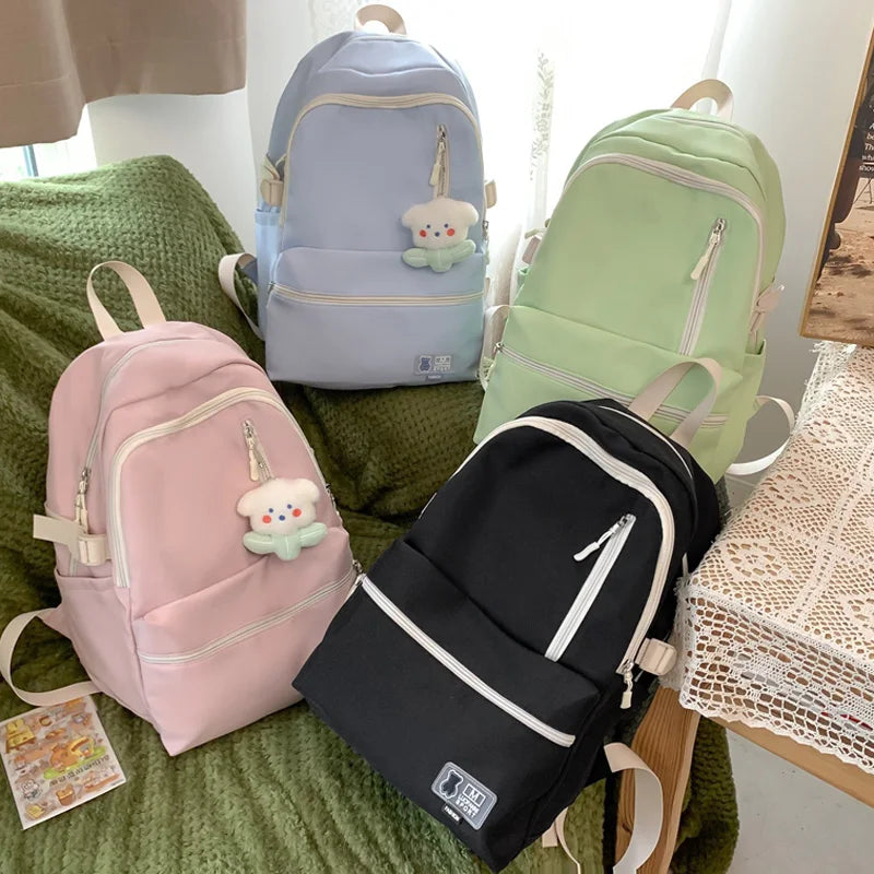 2023 Cool Girl Boy Nylon School Bag Women Solid Color Laptop College Backpack Female Leisure Travel Book Bag Ladies Men Fashion