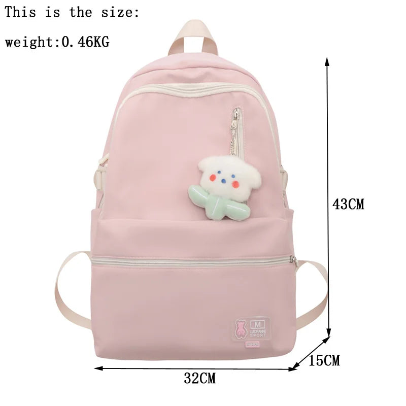 2023 Cool Girl Boy Nylon School Bag Women Solid Color Laptop College Backpack Female Leisure Travel Book Bag Ladies Men Fashion