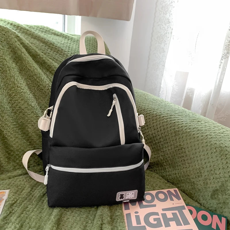 2023 Cool Girl Boy Nylon School Bag Women Solid Color Laptop College Backpack Female Leisure Travel Book Bag Ladies Men Fashion