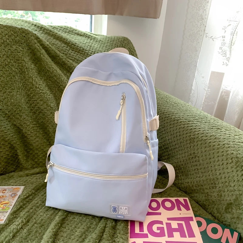 2023 Cool Girl Boy Nylon School Bag Women Solid Color Laptop College Backpack Female Leisure Travel Book Bag Ladies Men Fashion