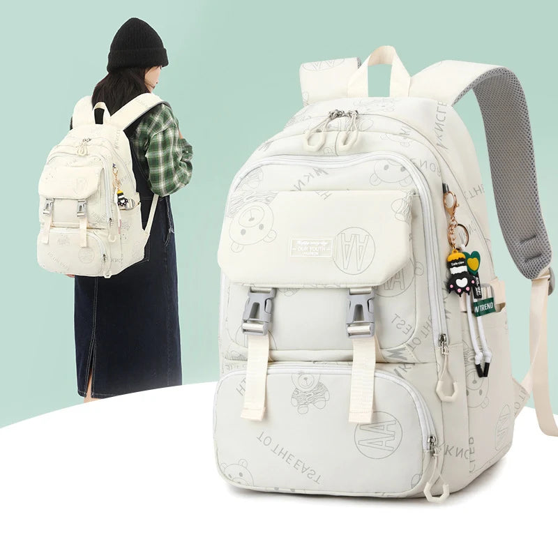2023 Cute Women Nylon Backpack for Teenagers Girls Cartoon Kids School Bag Female Travel Rucksack Large Capacity Student Bookbag
