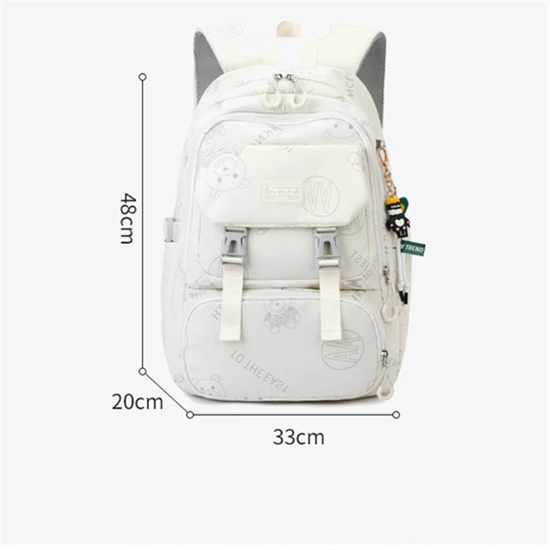 2023 Cute Women Nylon Backpack for Teenagers Girls Cartoon Kids School Bag Female Travel Rucksack Large Capacity Student Bookbag