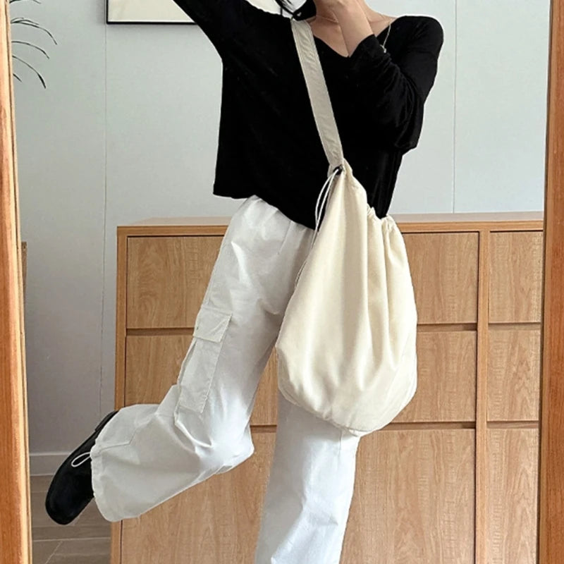 2023 Drawstring Shoulder Bag for Women Girl Nylon Tote Bag Crossbody Bag