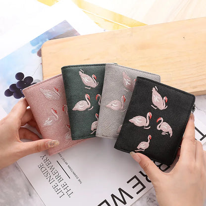 2023 Embroidery Short Purses for Women Mini Personality Student Ultra-thin Zipper Female Wallets and Purses Cute Bird Money Bag