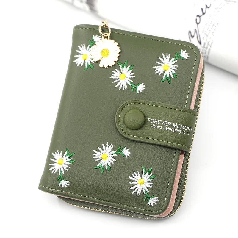 2023 Fashion Embroidered Flower Purses Women's Short Wallets Zipper Buckle Zero Purse Mini Card Bag Small Portefeuille Femme