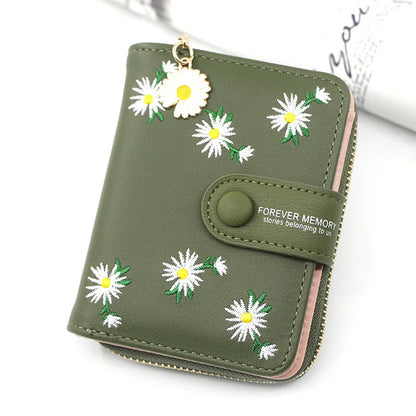 2023 Fashion Embroidered Flower Purses Women's Short Wallets Zipper Buckle Zero Purse Mini Card Bag Small Portefeuille Femme