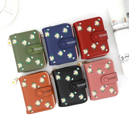 2023 Fashion Embroidered Flower Purses Women's Short Wallets Zipper Buckle Zero Purse Mini Card Bag Small Portefeuille Femme