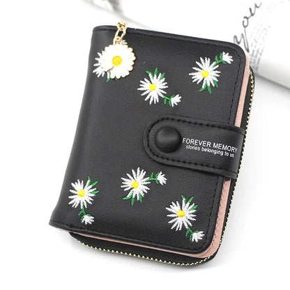 2023 Fashion Embroidered Flower Purses Women's Short Wallets Zipper Buckle Zero Purse Mini Card Bag Small Portefeuille Femme