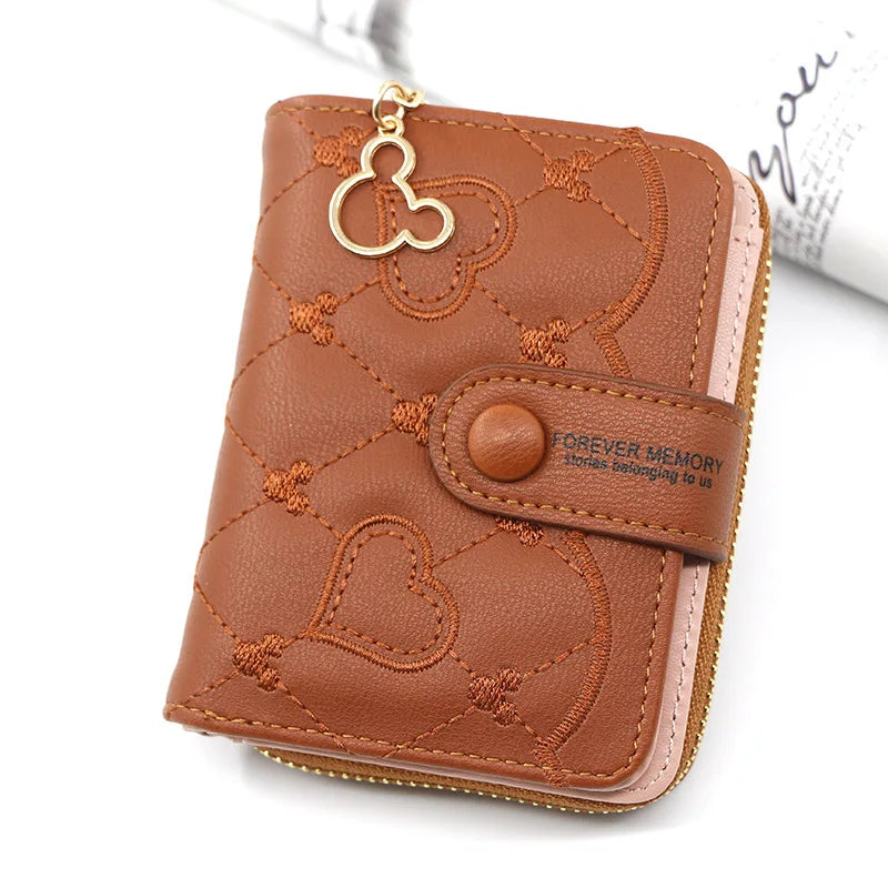 2023 Fashion Embroidered Flower Purses Women's Short Wallets Zipper Buckle Zero Purse Mini Card Bag Small Portefeuille Femme