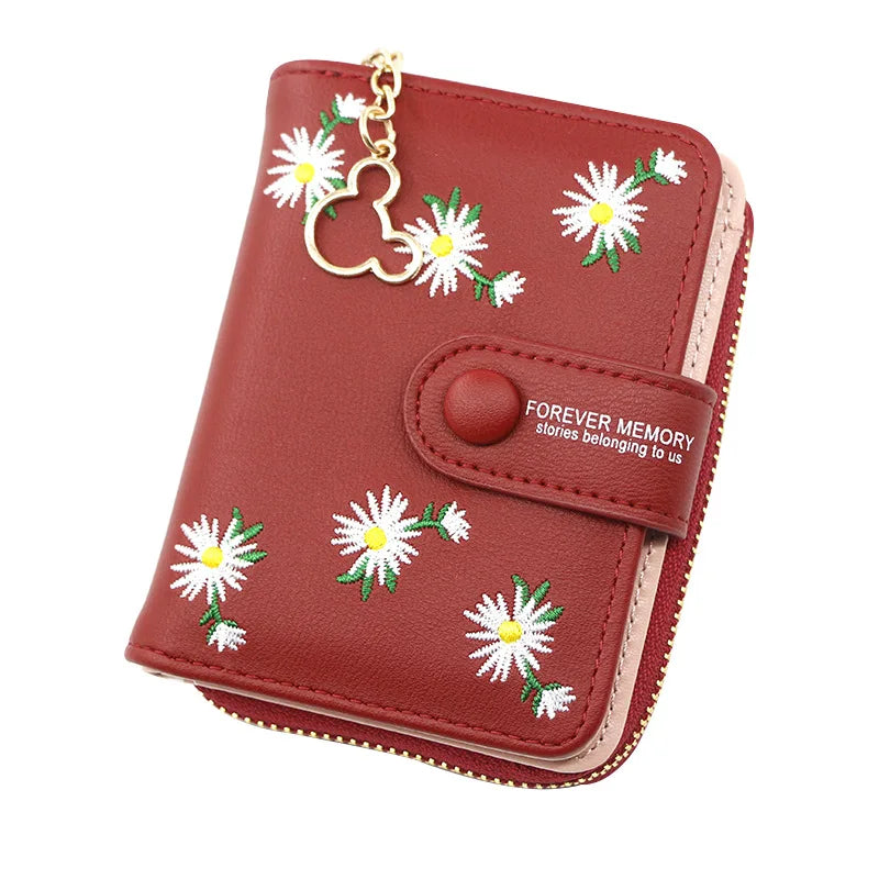 2023 Fashion Embroidered Flower Purses Women's Short Wallets Zipper Buckle Zero Purse Mini Card Bag Small Portefeuille Femme