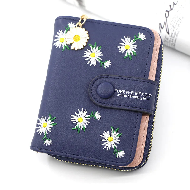 2023 Fashion Embroidered Flower Purses Women's Short Wallets Zipper Buckle Zero Purse Mini Card Bag Small Portefeuille Femme