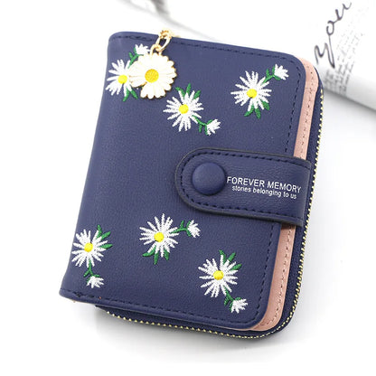 2023 Fashion Embroidered Flower Purses Women's Short Wallets Zipper Buckle Zero Purse Mini Card Bag Small Portefeuille Femme