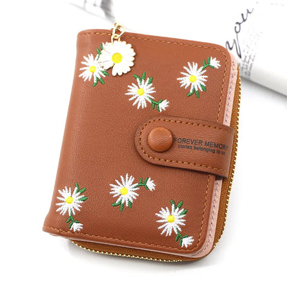 2023 Fashion Embroidered Flower Purses Women's Short Wallets Zipper Buckle Zero Purse Mini Card Bag Small Portefeuille Femme