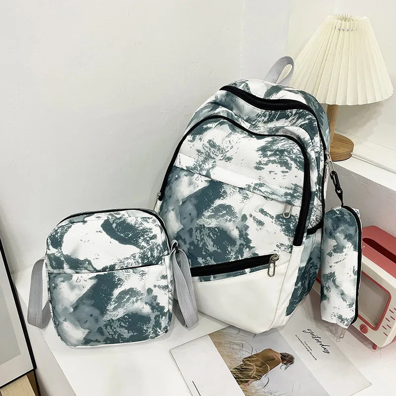 2023 Fashion tie dye printed women's backpack Chinese style camouflage children school backpack for boys girls kids schoolbags