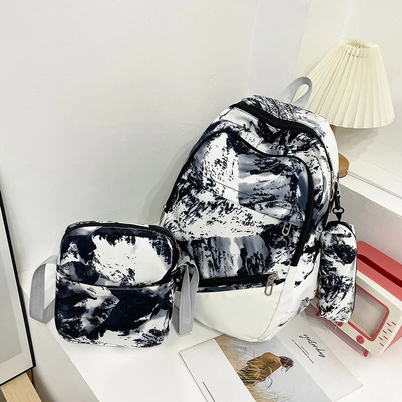 2023 Fashion tie dye printed women's backpack Chinese style camouflage children school backpack for boys girls kids schoolbags