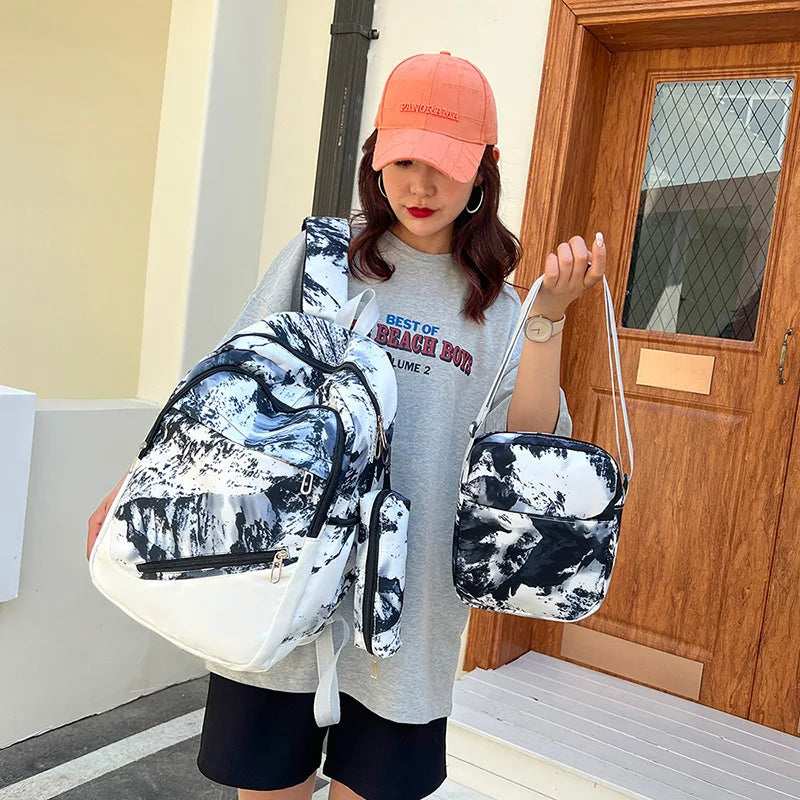 2023 Fashion tie dye printed women's backpack Chinese style camouflage children school backpack for boys girls kids schoolbags