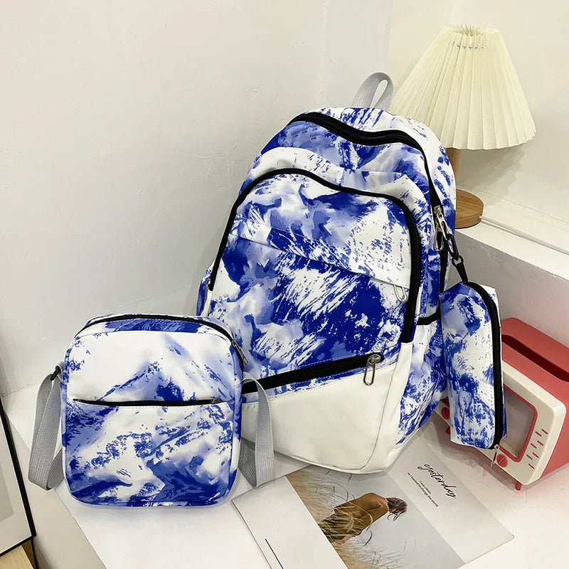 2023 Fashion tie dye printed women's backpack Chinese style camouflage children school backpack for boys girls kids schoolbags