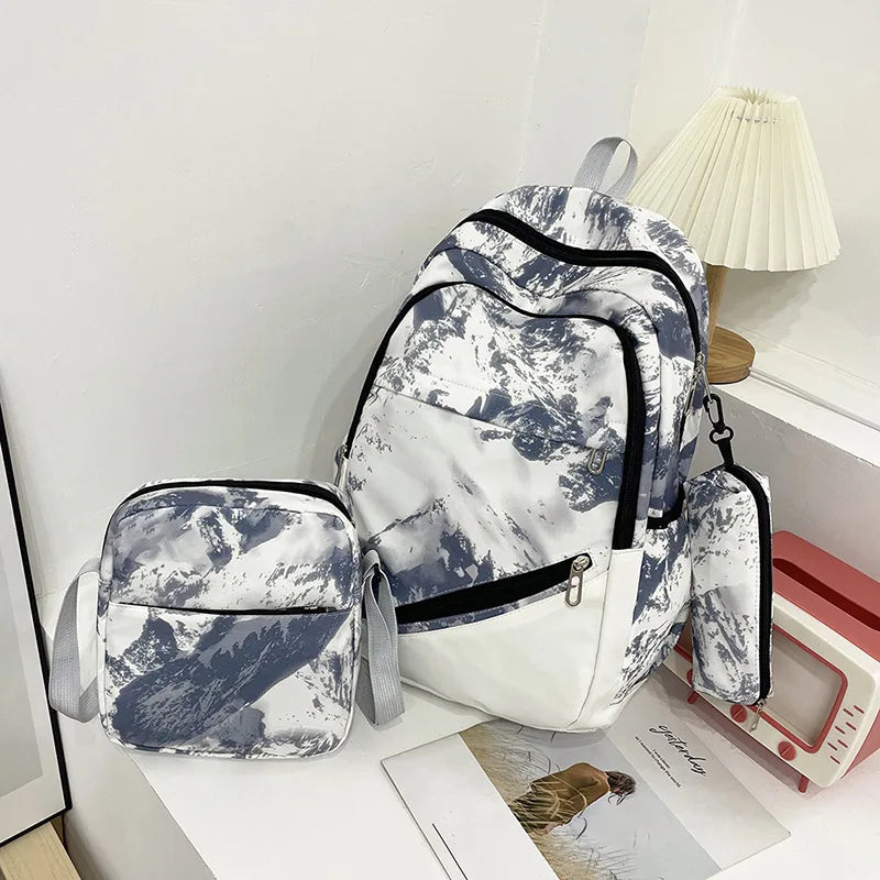 2023 Fashion tie dye printed women's backpack Chinese style camouflage children school backpack for boys girls kids schoolbags