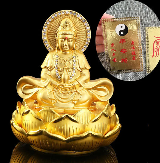 2023 HOME CAR SHOP GOOD talisman Bless safety Goddess Guanyin Bodhisattva copper buddha statue + GOOD LUCK gold card Amulet