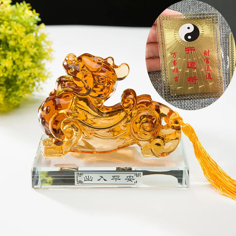 2023 HOME CAR SHOP GOOD talisman bring fortune crystal Dragon PI XIU Mascot Feng Shui statue + GOOD LUCK gold card Amulet