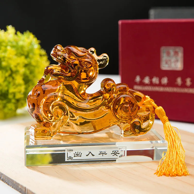 2023 HOME CAR SHOP GOOD talisman bring fortune crystal Dragon PI XIU Mascot Feng Shui statue + GOOD LUCK gold card Amulet