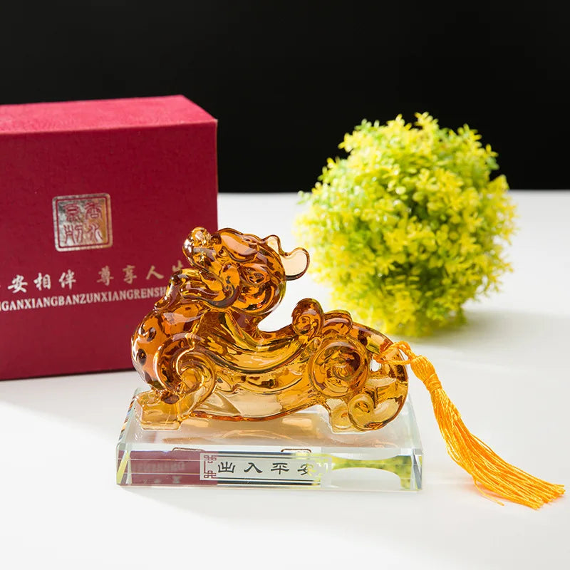 2023 HOME CAR SHOP GOOD talisman bring fortune crystal Dragon PI XIU Mascot Feng Shui statue + GOOD LUCK gold card Amulet