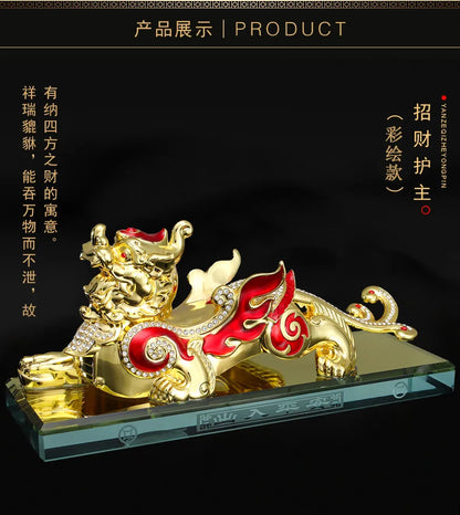 2023  HOME CAR SHOP exorcise evil spirits bring fortune COPPER lucky Dragon PI XIU talisman statue + GOOD LUCK gold card Amulet