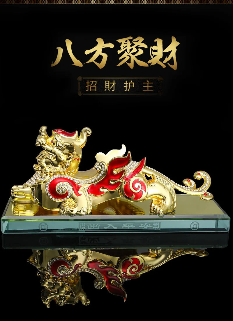 2023  HOME CAR SHOP exorcise evil spirits bring fortune COPPER lucky Dragon PI XIU talisman statue + GOOD LUCK gold card Amulet