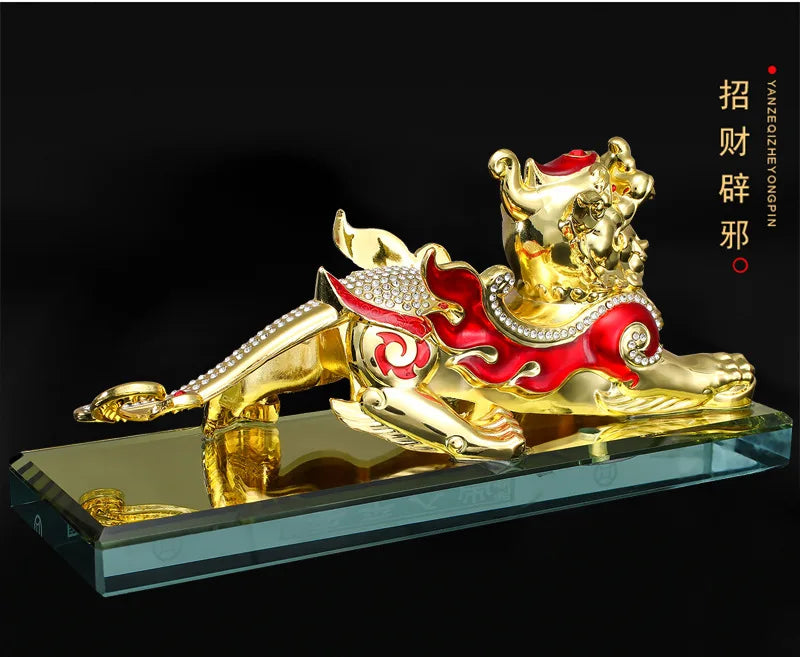 2023  HOME CAR SHOP exorcise evil spirits bring fortune COPPER lucky Dragon PI XIU talisman statue + GOOD LUCK gold card Amulet