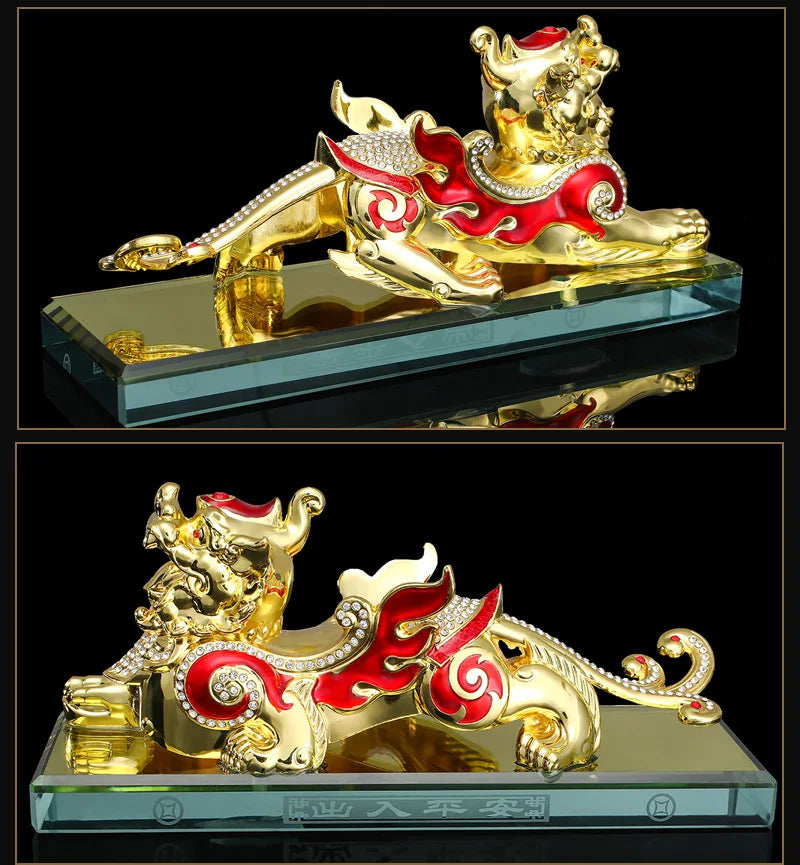 2023  HOME CAR SHOP exorcise evil spirits bring fortune COPPER lucky Dragon PI XIU talisman statue + GOOD LUCK gold card Amulet